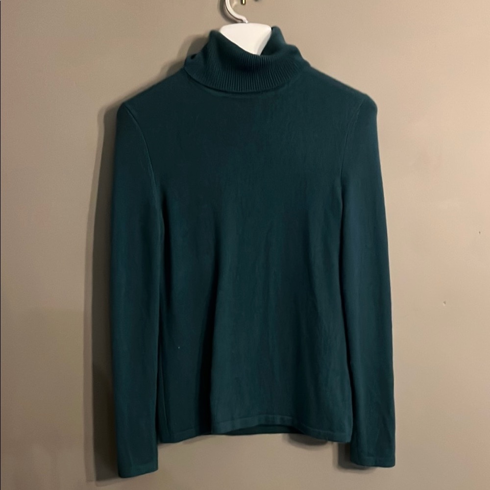 Lord & Taylor Green Cowl Turtleneck Sweater 100% Cashmere